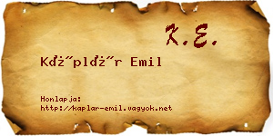 Káplár Emil névjegykártya